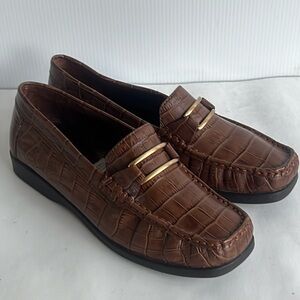 Rockport Croc Embossed Leather Buckle Loafer Cognac Brown Size 6 Women’s Brazil